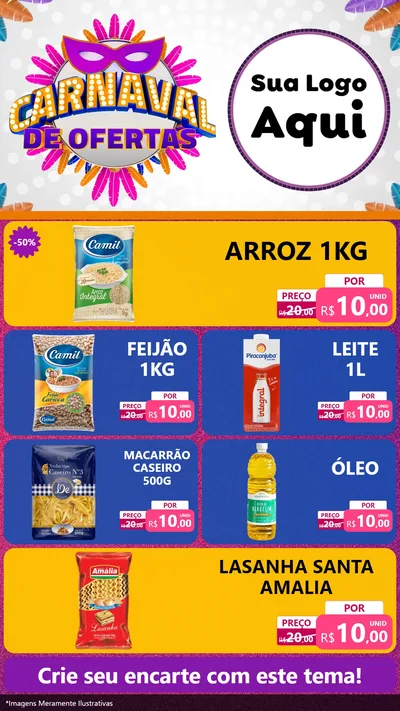 Modelo de TV para TV Vertical com o tema Carnaval de Ofertas para Supermercado