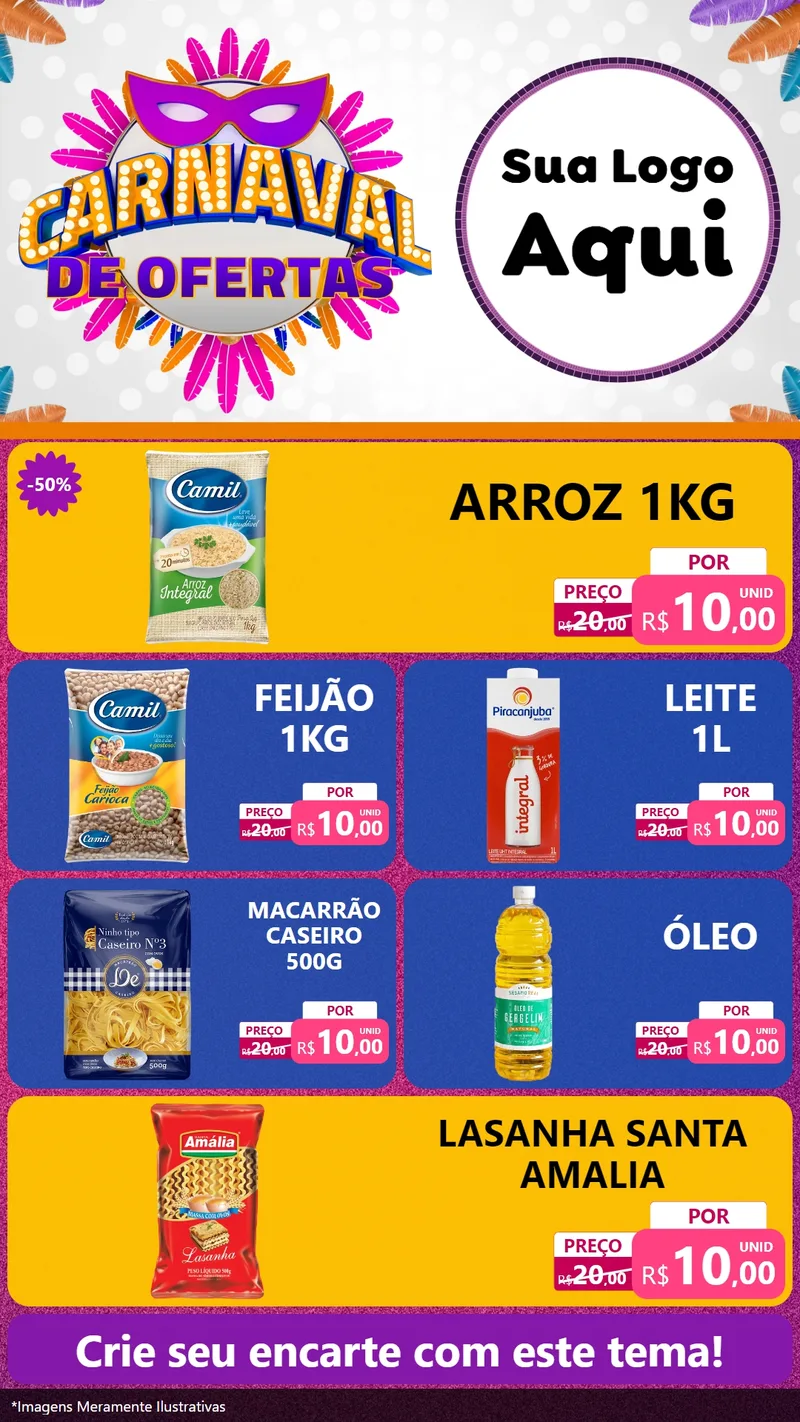 Modelo de TV para TV Vertical com o tema Carnaval de Ofertas para Supermercado