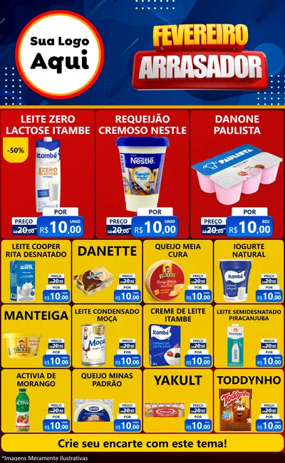 Modelo de Encarte para Encarte Grande com o tema Fevereiro Arrasador para Frios e Laticínios