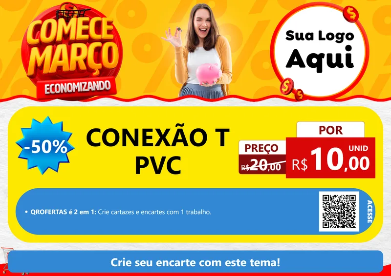 Modelo de Cartaz para Cartaz A4 Horizontal com o tema Comece Março Economizando para Tubos e conexões