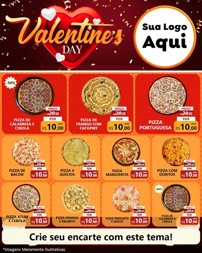Modelo de Rede Social para Feed Instagram com o tema Valentine's Day para Pizzaria