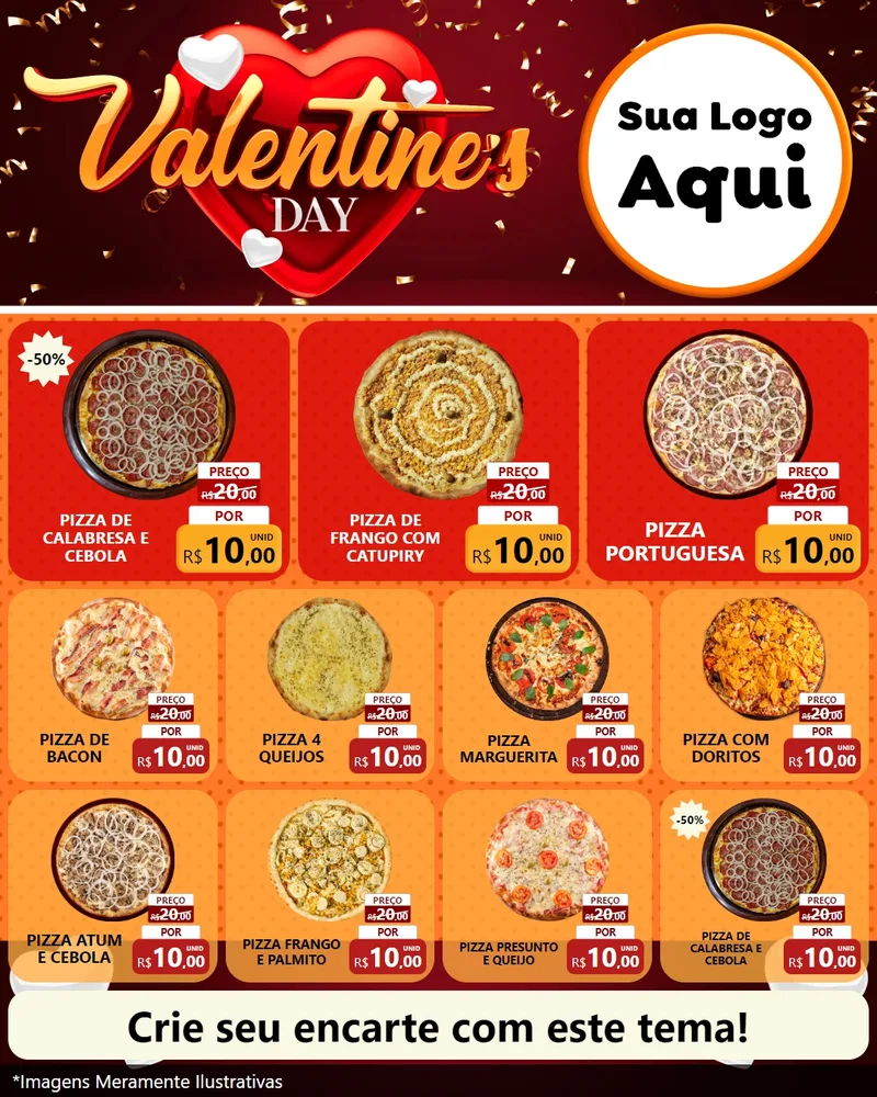 Modelo de Rede Social para Feed Instagram com o tema Valentine's Day para Pizzaria