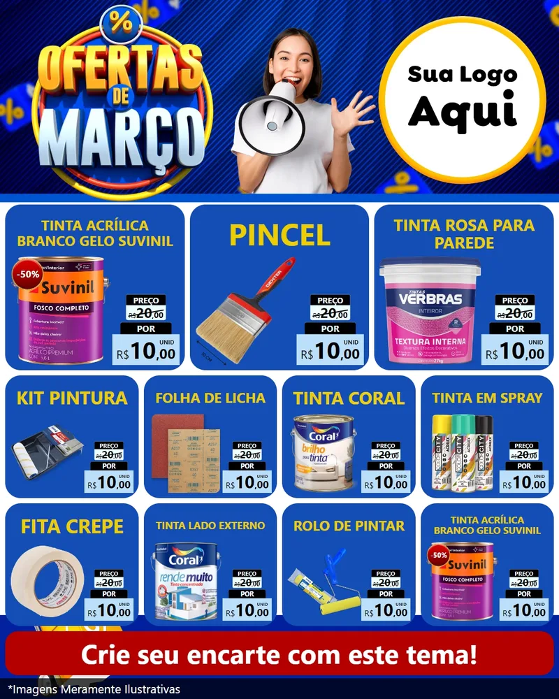 Modelo de Rede Social para Feed Instagram com o tema Ofertas de Março para Tintas e Ferramentas