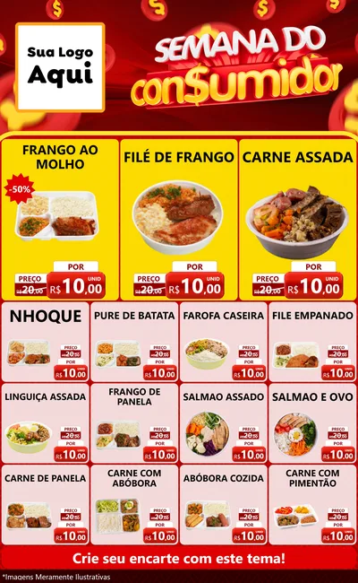 Modelo de Encarte para Encarte Grande com o tema Semana do Consumidor para Restaurante
