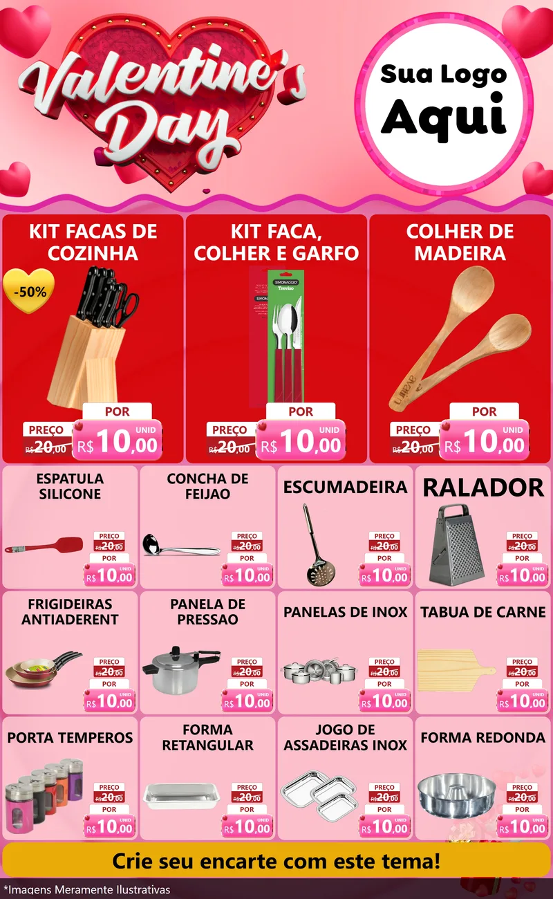 Modelo de Encarte para Encarte Grande com o tema Valentine's Day para Utilidades Domésticas