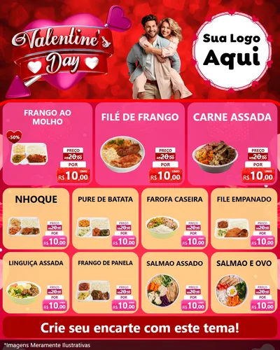Modelo de Rede Social para Feed Instagram com o tema Valentine's Day para Restaurante