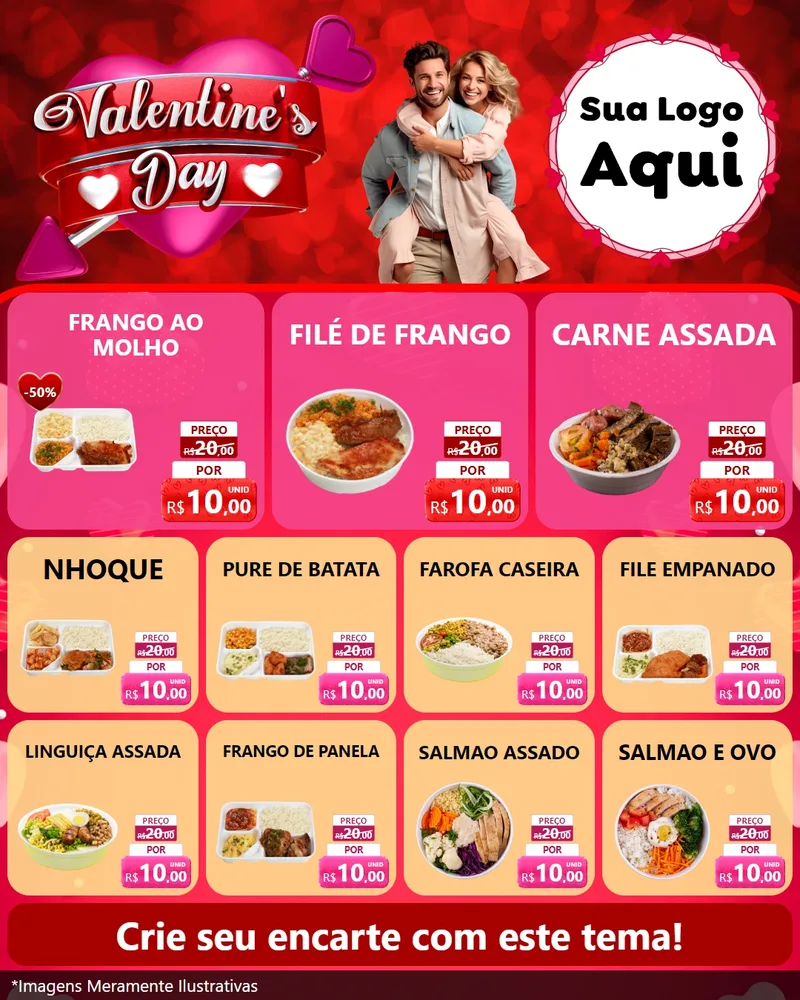Modelo de Rede Social para Feed Instagram com o tema Valentine's Day para Restaurante