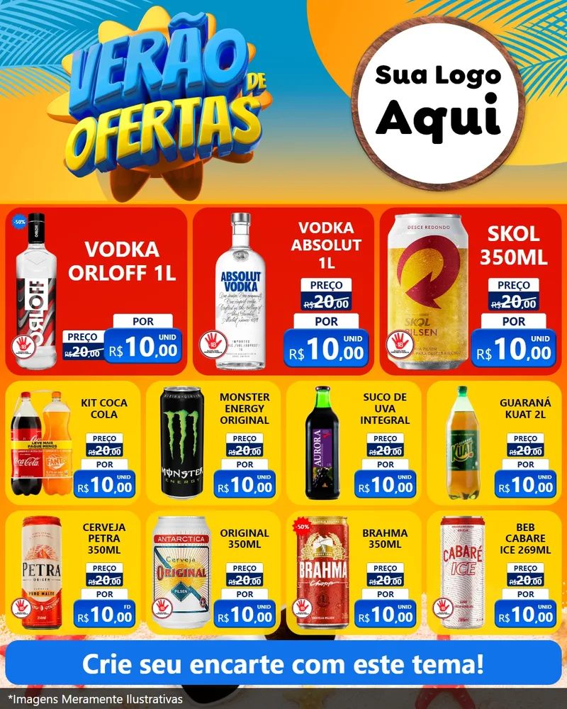 Modelo de Rede Social para Feed Instagram com o tema Verão de Ofertas para Distribuidora de bebidas