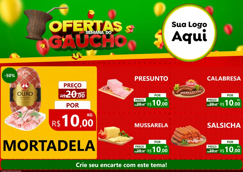 Modelo de Encarte para Encarte A4 Horizontal com o tema Ofertas Semana Do Gaúcho para Frios e Laticínios