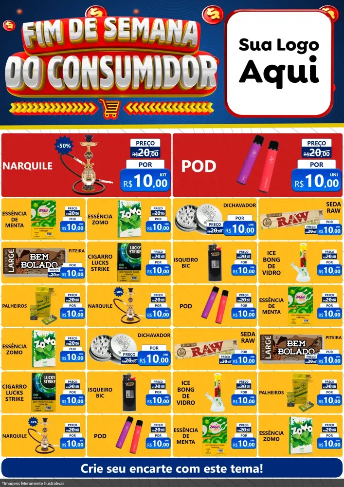Modelo de Encarte para Encarte A4 Vertical com o tema Fim de Semana do Consumidor para Tabacaria