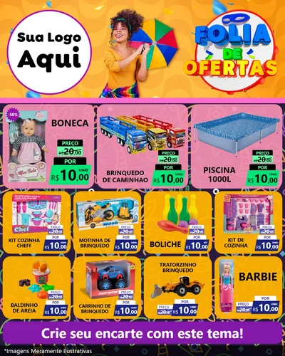 Modelo de Rede Social para Feed Instagram com o tema Folia de Ofertas para Brinquedos