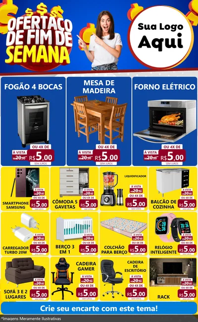 Modelo de Encarte para Encarte Grande com o tema Ofertaço de Fim de Semana para Móveis e Eletro