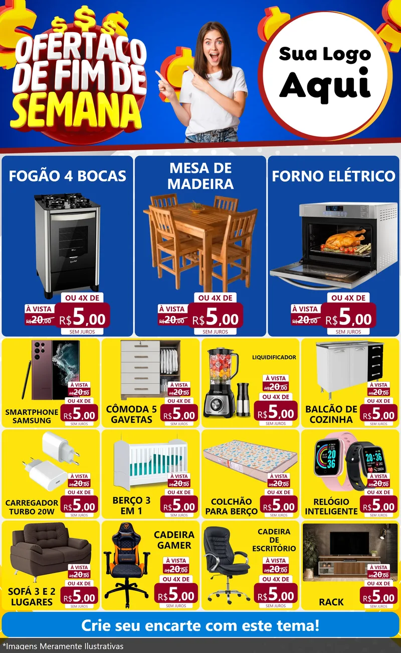 Modelo de Encarte para Encarte Grande com o tema Ofertaço de Fim de Semana para Móveis e Eletro
