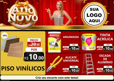 Modelo de Encarte para Encarte A4 Horizontal com o tema Super Ano Novo para Material para Construção