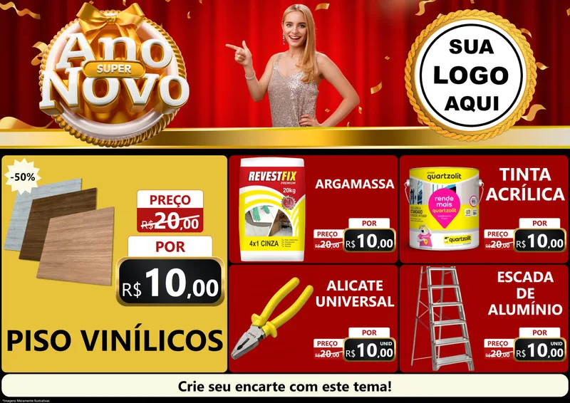 Modelo de Encarte para Encarte A4 Horizontal com o tema Super Ano Novo para Material para Construção