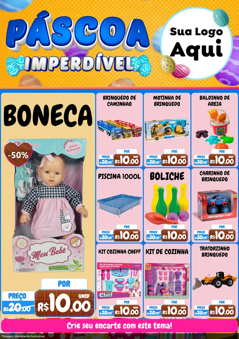 Modelo de Encarte para Encarte A4 Vertical com o tema Páscoa Imperdível para Brinquedos