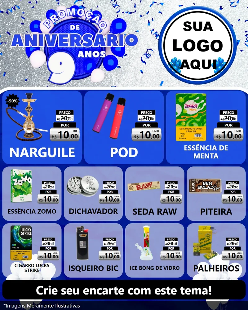 Modelo de Rede Social para Feed Instagram com o tema Promoção de Aniversário - 9 Anos para Tabacaria