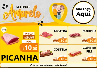 Modelo de Encarte para Encarte A4 Horizontal com o tema Setembro Amarelo para Açougue