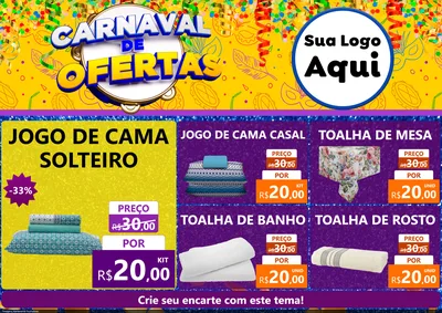 Modelo de Encarte para Encarte A4 Horizontal com o tema Carnaval de Ofertas para Cama, Mesa e Banho