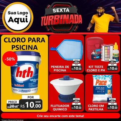 Modelo de Rede Social para Feed Facebook com o tema Sexta Turbinada para Produtos para Piscina