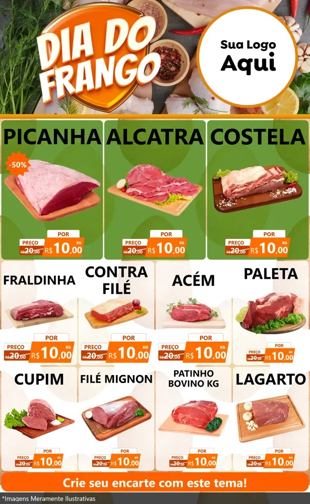 Modelo de Encarte para Encarte Grande com o tema Dia do Frango para Açougue
