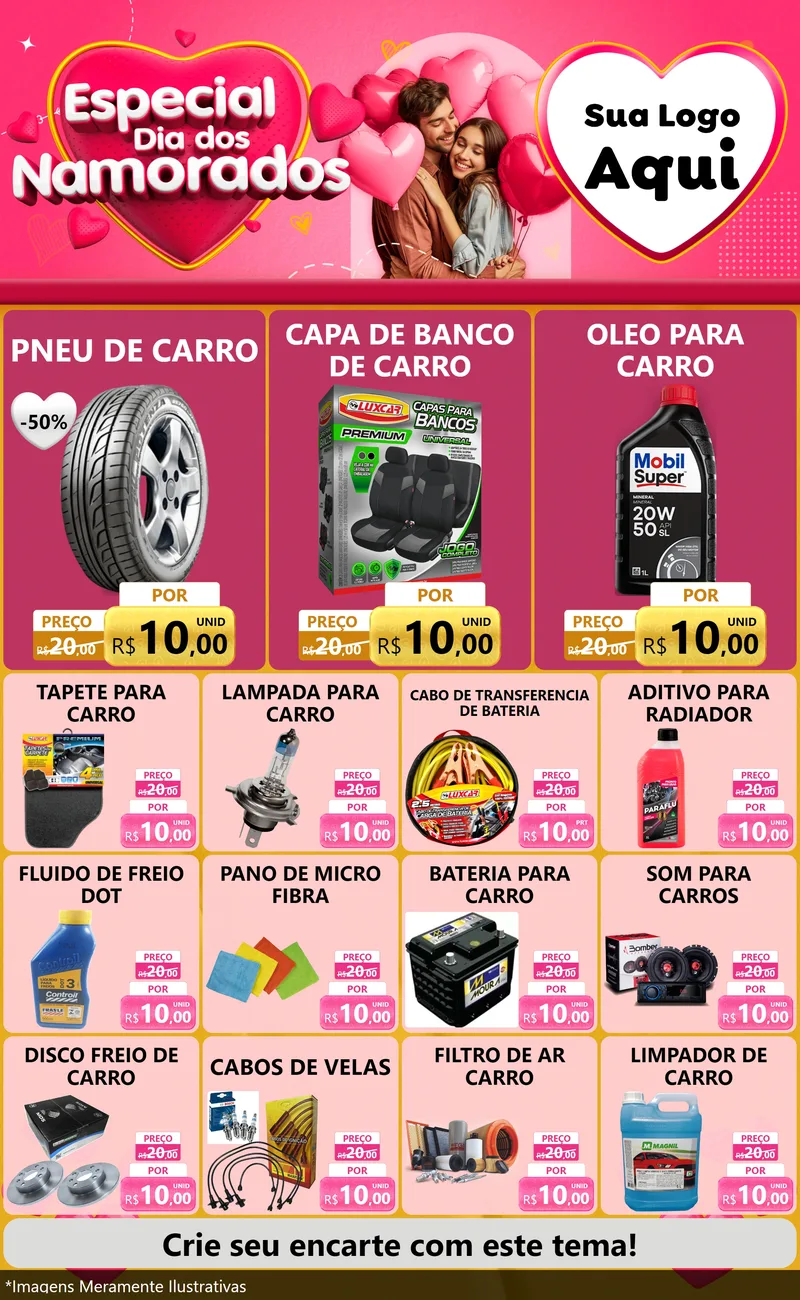 Modelo de Encarte para Encarte Grande com o tema Especial Dia dos Namorados para Auto peças