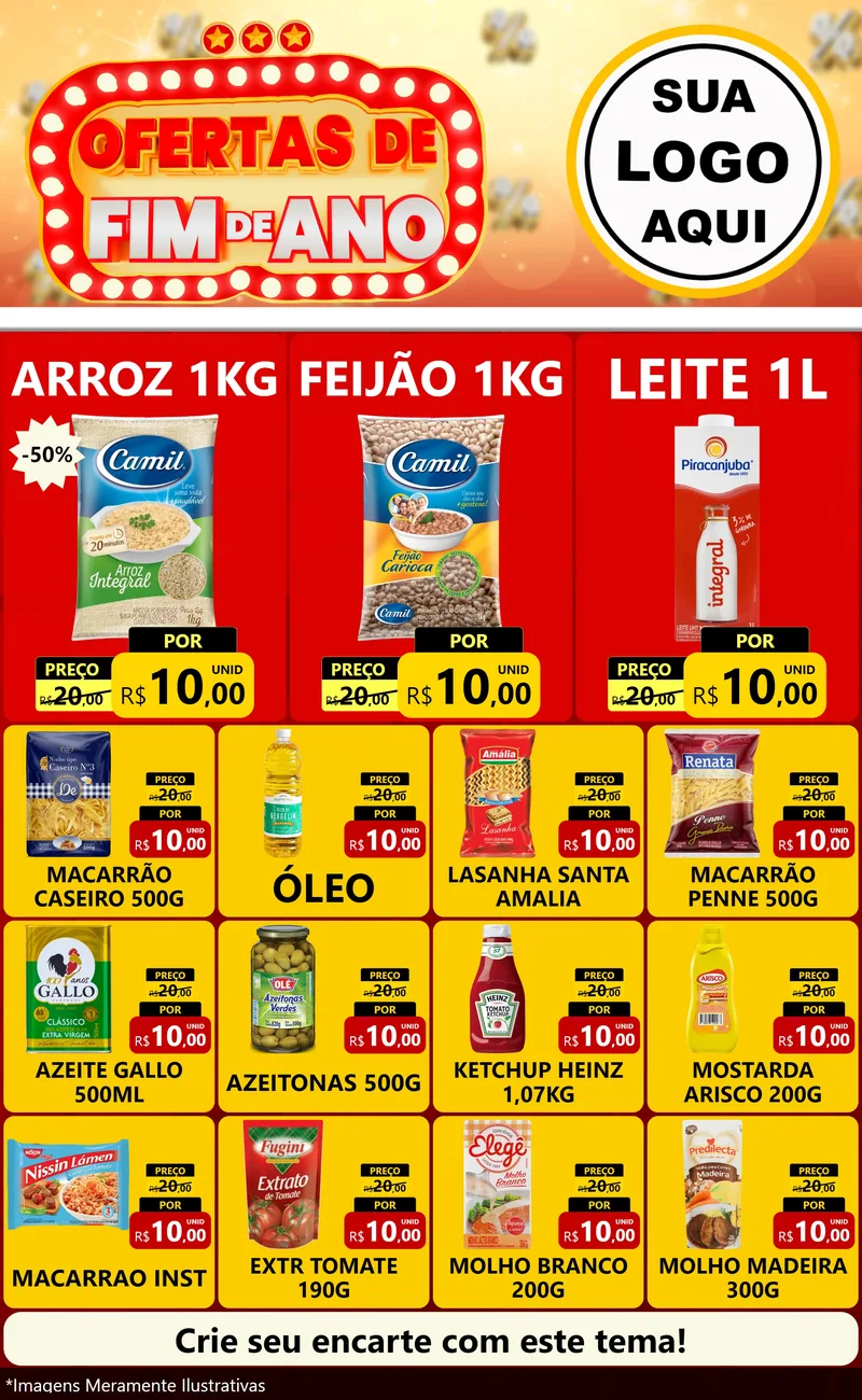 Modelo de Encarte para Encarte Grande com o tema Ofertas de Fim de Ano para Supermercado