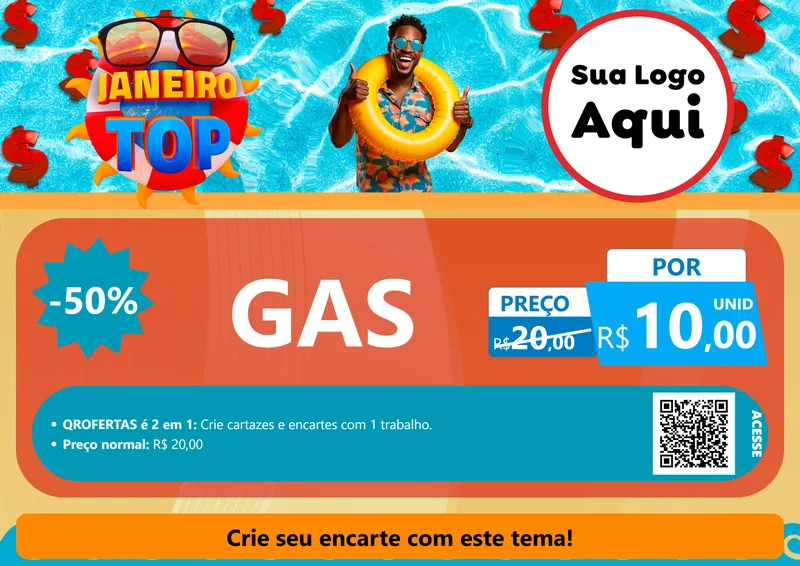 Modelo de Cartaz para Cartaz A4 Horizontal com o tema Janeiro Top para Água e gás