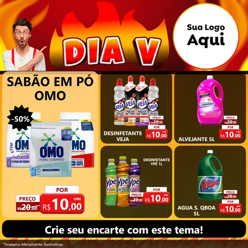 Modelo de Rede Social para Feed Facebook com o tema Dia V para Produtos de Limpeza