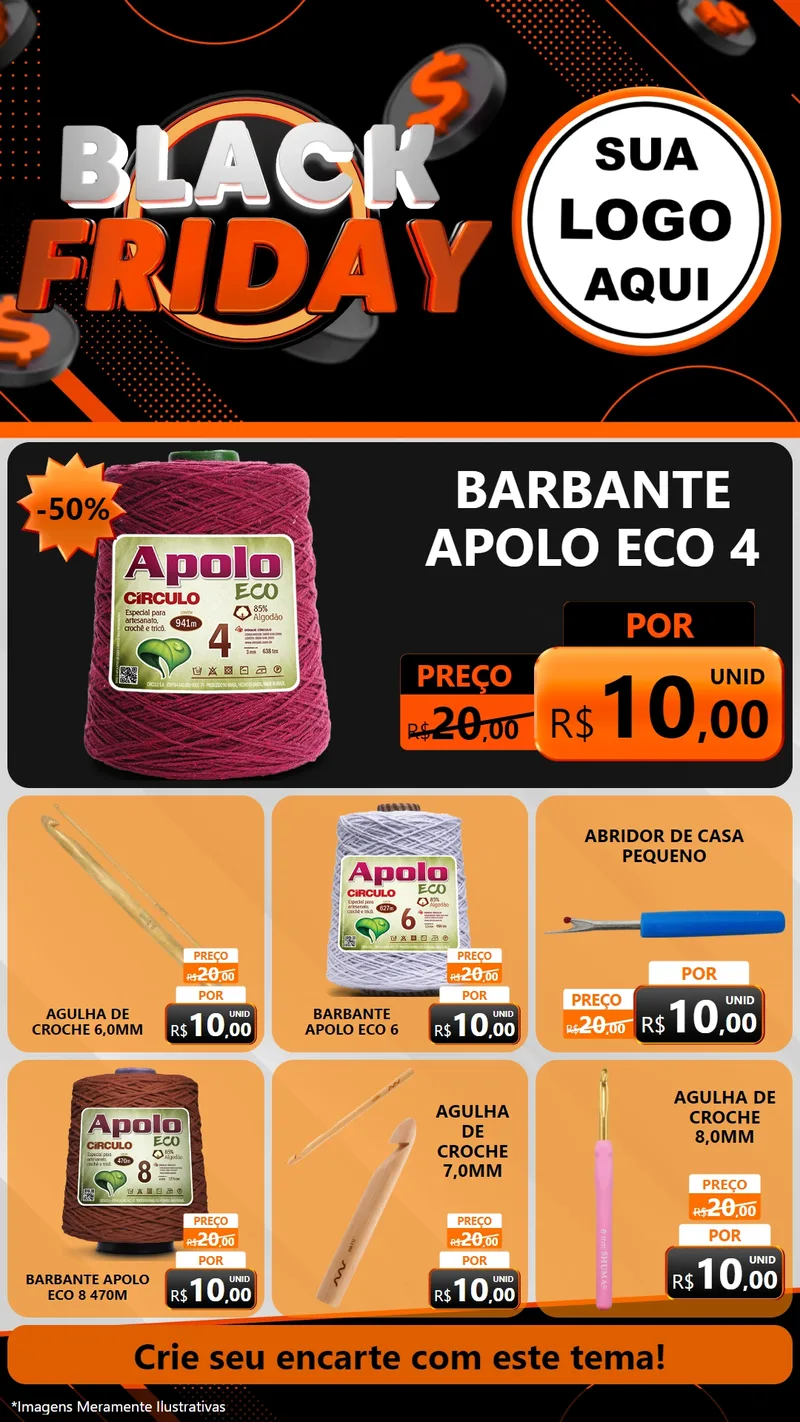 Modelo de Rede Social para Stories com o tema Black Friday para Armarinho e Aviamentos