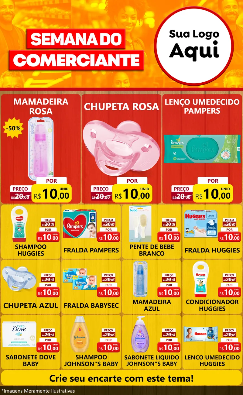 Modelo de Encarte para Encarte Grande com o tema Semana do Comerciante para Bebês