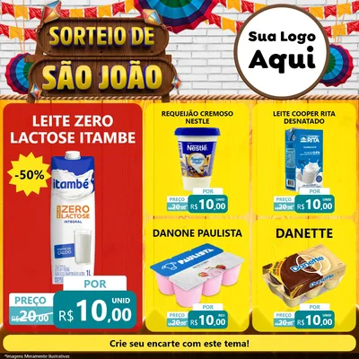 Modelo de Rede Social para Feed Facebook com o tema Sorteio de São João para Frios e Laticínios