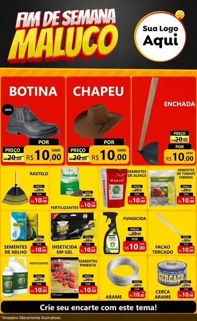 Modelo de Encarte para Encarte Grande com o tema Final de Semana Maluco para Agropecuária