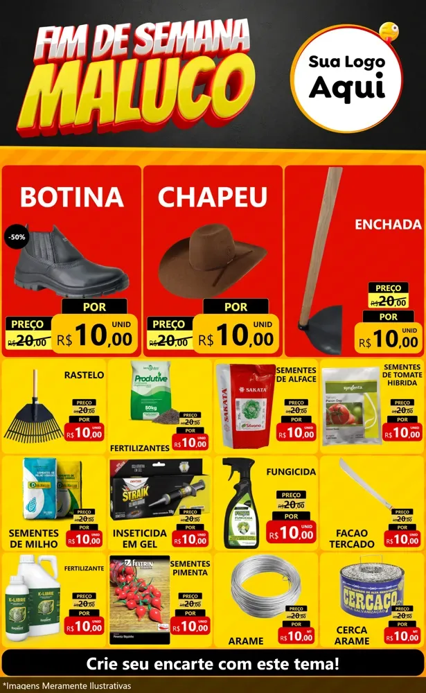 Modelo de Encarte para Encarte Grande com o tema Final de Semana Maluco para Agropecuária