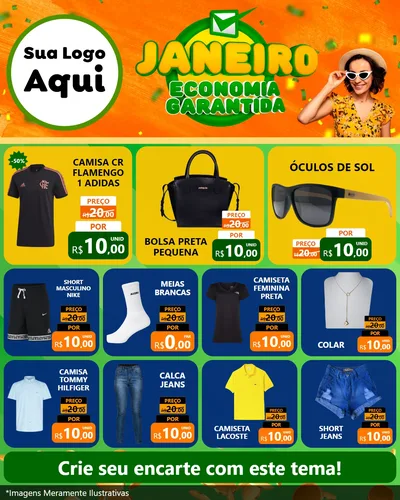Modelo de Rede Social para Feed Instagram com o tema Janeiro - Economia Garantida para Roupas e acessórios