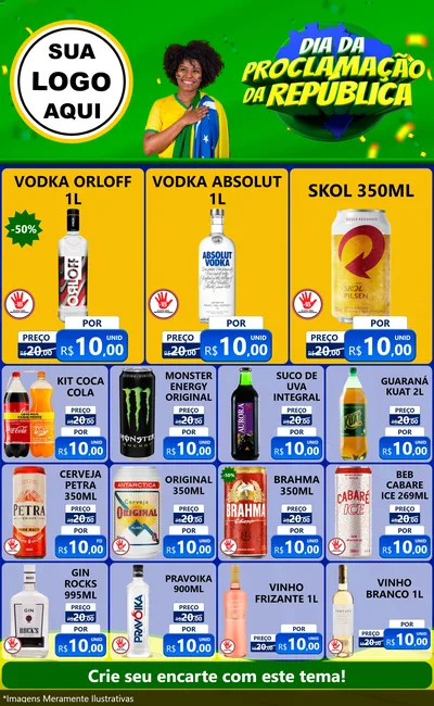 Modelo de Encarte para Encarte Grande com o tema Dia Da Proclamação Da República para Distribuidora de bebidas