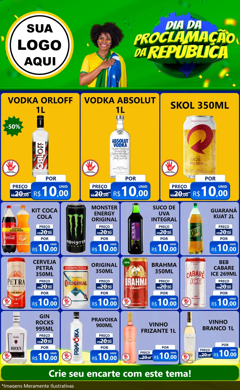 Modelo de Encarte para Encarte Grande com o tema Dia Da Proclamação Da República para Distribuidora de bebidas