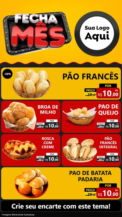 Modelo de TV para TV Vertical com o tema Fecha Mês para Padaria