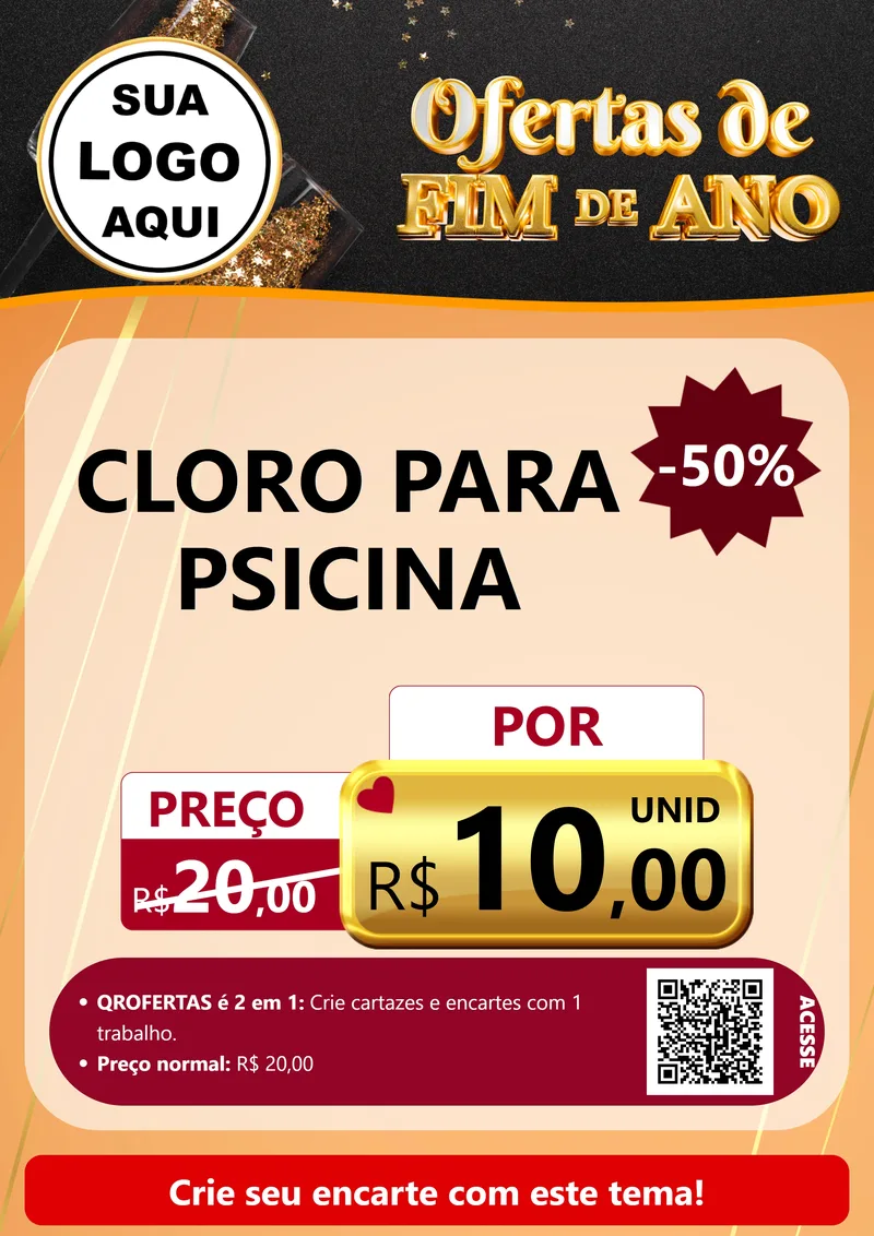 Modelo de Cartaz para Cartaz A4 Vertical com o tema Ofertas de Fim de Ano para Produtos para Piscina