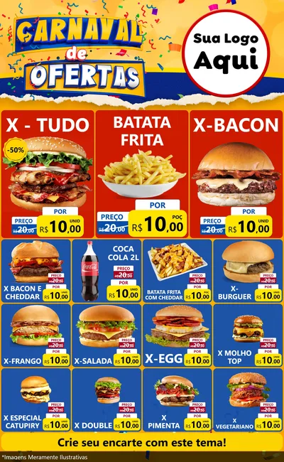 Modelo de Encarte para Encarte Grande com o tema Carnaval de Ofertas para Hamburgueria