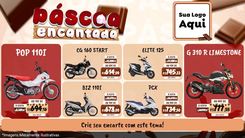 Modelo de TV para TV Horizontal com o tema Páscoa Encantada para Concessionaria de Motos