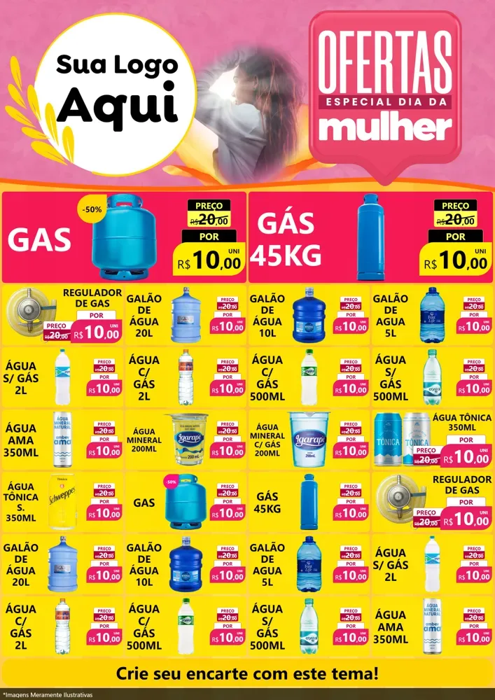 Modelo de Encarte para Encarte A4 Vertical com o tema Ofertas - Especial Dia Das Mulheres para Água e gás