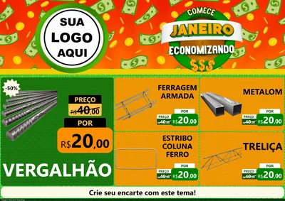 Modelo de Encarte para Encarte A4 Horizontal com o tema Comece Janeiro Economizando para Ferragens