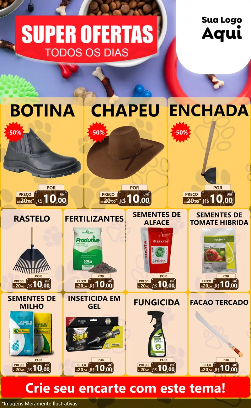 Modelo de Encarte para Encarte Grande com o tema Super Ofertas Todos os Dias para Agropecuária