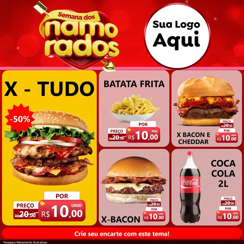 Modelo de Rede Social para Feed Facebook com o tema Semana dos namorados para Hamburgueria