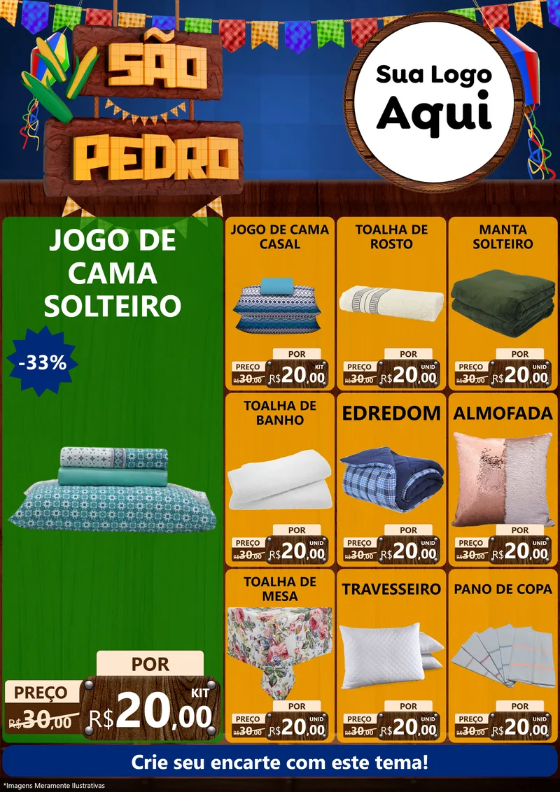 Modelo de Encarte para Encarte A4 Vertical com o tema São Pedro para Cama, Mesa e Banho