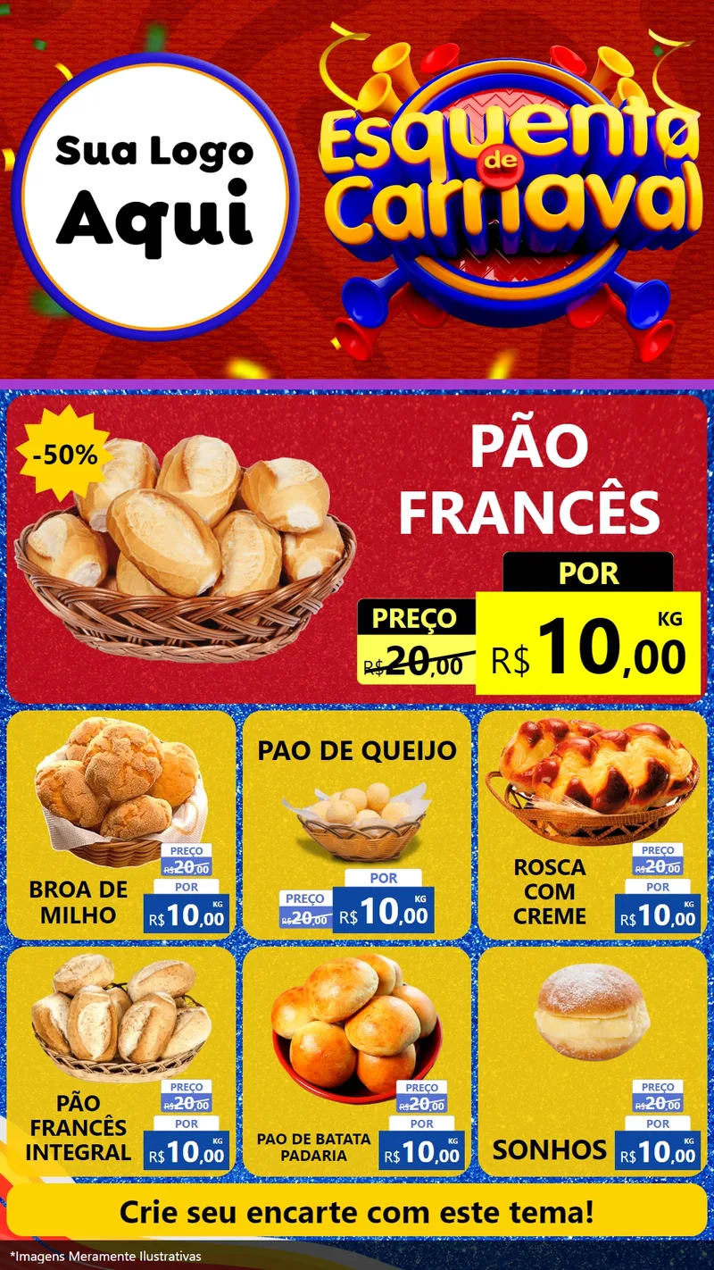 Modelo de Rede Social para Stories com o tema Esquenta de Carnaval para Padaria