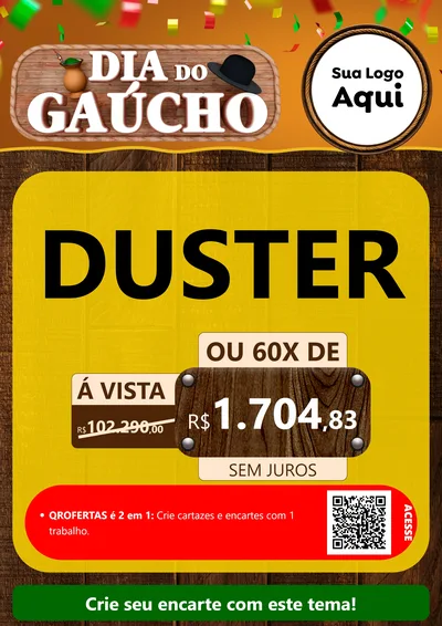 Modelo de Cartaz para Cartaz A4 Vertical com o tema Dia do Gaúcho para Concessionaria de Carros