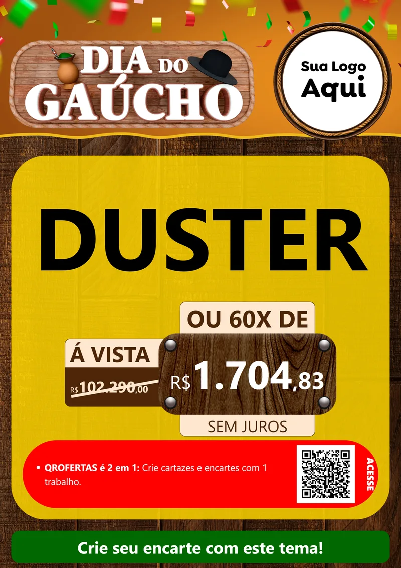 Modelo de Cartaz para Cartaz A4 Vertical com o tema Dia do Gaúcho para Concessionaria de Carros