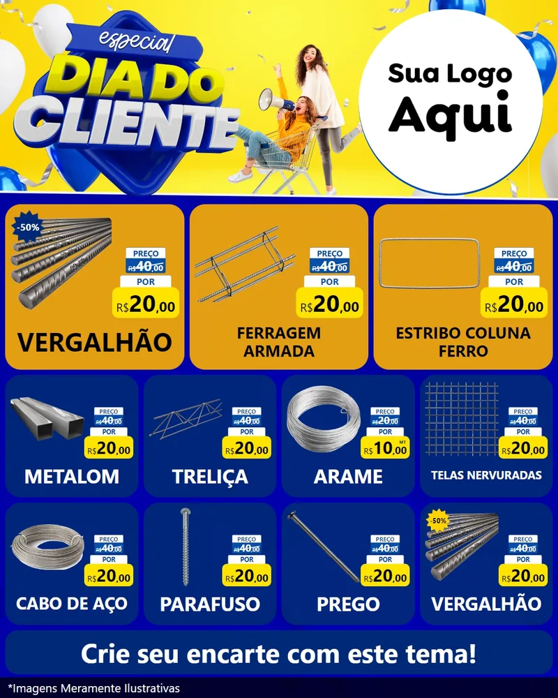 Modelo de Rede Social para Feed Instagram com o tema Especial Dia do Cliente para Ferragens